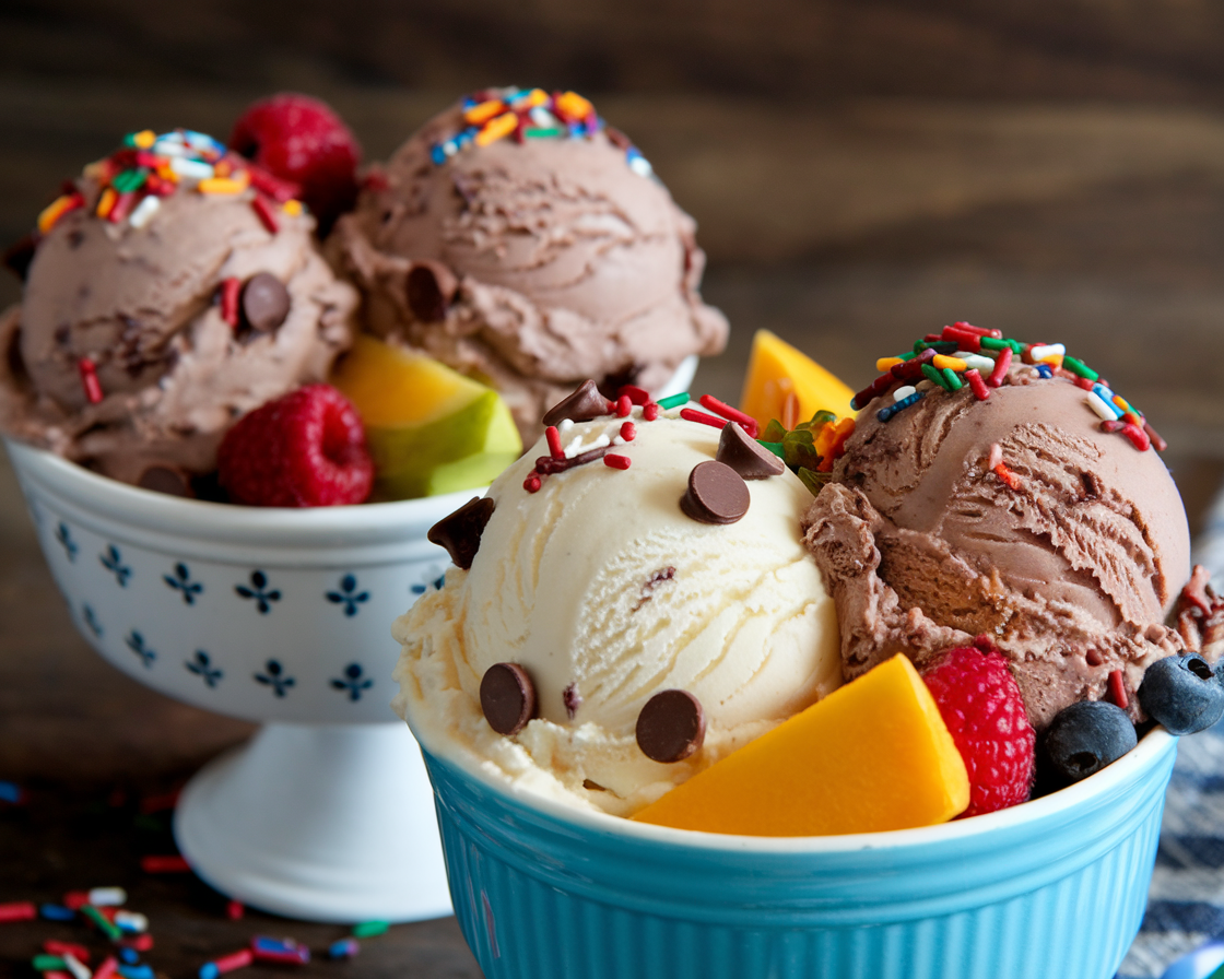 Homemade ice cream made easy with Ninja Creami—enjoy vanilla and chocolate flavors with your favorite toppings!