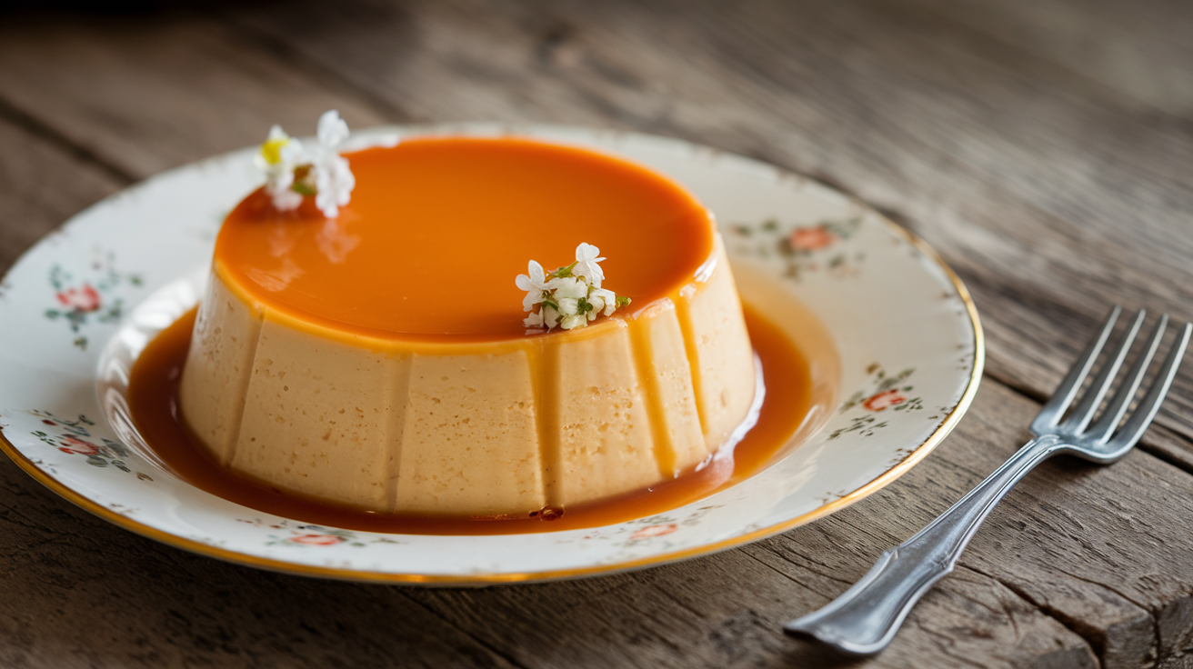 A creamy flan Napolitano with golden caramel topping.