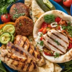 Mediterranean dishes with tzatziki sauce.